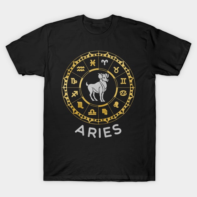 Aries Zodiac Circle T-Shirt by Whimsical Frank